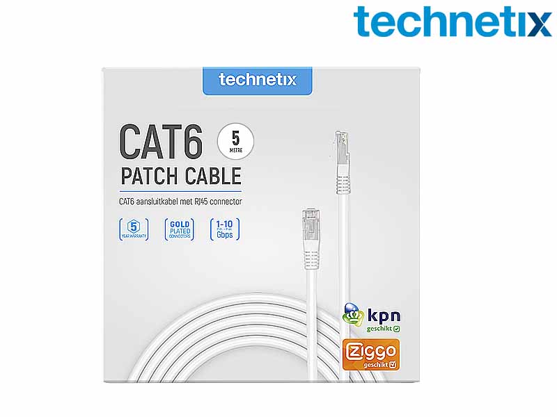 Aansluitkabel CAT6, 5 meter wit (shopverpakking)