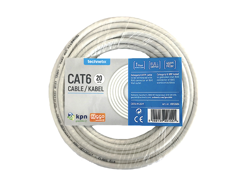 Netwerkkabel CAT6, 20 meter wit Netwerkkabel CAT6, 20 meter wit
