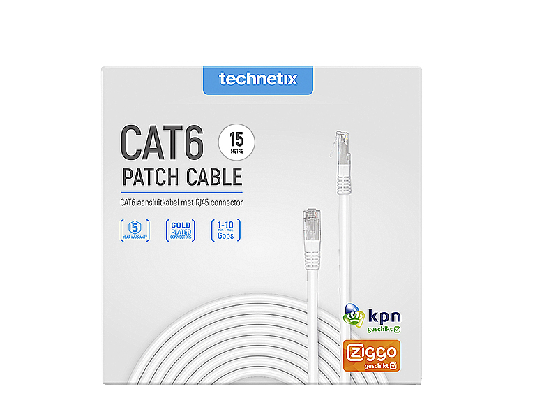 Aansluitkabel CAT6, 15 meter wit (shopverpakking)